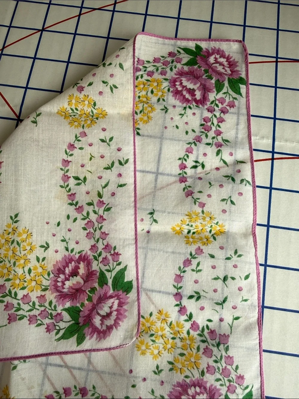 Lot of 3 Vintage Floral Cotton Handkerchiefs Pink Roses Cottagecore